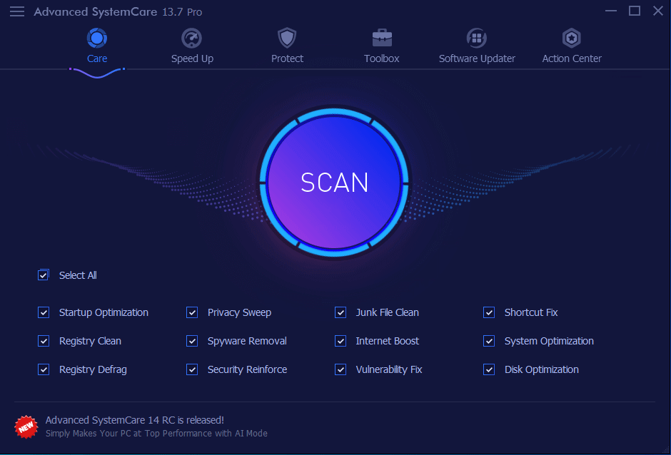 Advanced SystemCare Main Interface